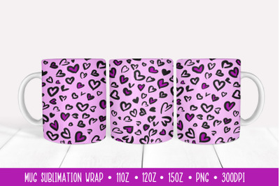 Heart Leopard Mug Sublimation Wrap. Valentines Mug Design