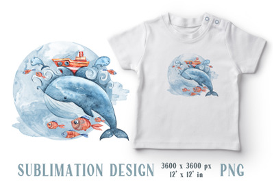 Whale tshirt and mug sublimation for kids