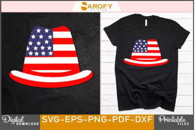 Vector 4th July American flag color Hat Design Print Svg