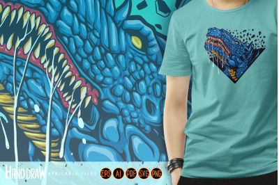 Blue dinosaurs t-rex head Mascot Logo Illustrations