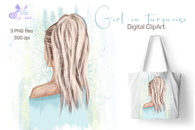 Girl in turquoise (Digital ClipArt)