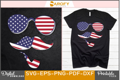 Vector AMERICAN  GLASS &amp;amp; FACE  T-shirt Design for 4th July Graphic