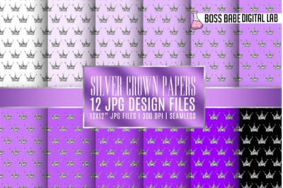 Seamless Purple and Silver Crown Papers