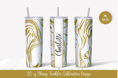 20oz Skinny Tumbler Sublimation Design. Gold Marble v.1