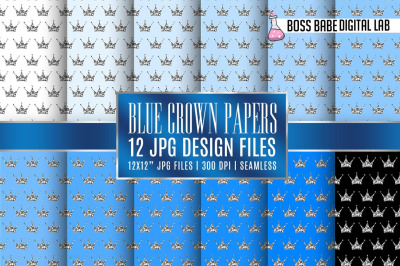 Seamless Blue and Silver Crown Papers