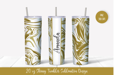 20oz Skinny Tumbler Sublimation Design. Gold Marble v.6