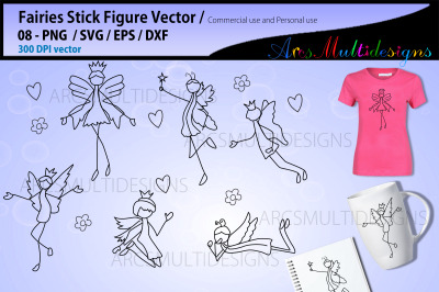 Stick figure fairies silhouette