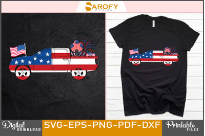 American Car with USA Flag - 4th July design USA color