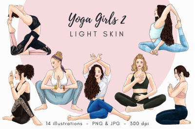 Yoga Girls 2 - Light Skin Watercolor Fashion Clipart