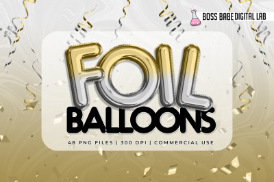 Gold and Silver Ombre Foil Balloon Clipart: &quot;Balloon CLIPART&quot; Gold cli