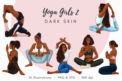 Yoga Girls 2 - Dark Skin Watercolor Fashion Clipart