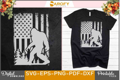 Big Foot Happy 4th July USA Flag Design