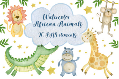 Watercolor african animals clipart