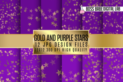 Purple and Gold Stars Digital Paper