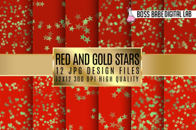 Red and Gold Stars Digital Paper