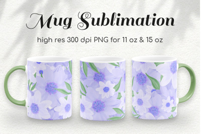 Very Peri Flowers 11 &amp; 15 Oz Coffee Mug Sublimation Template