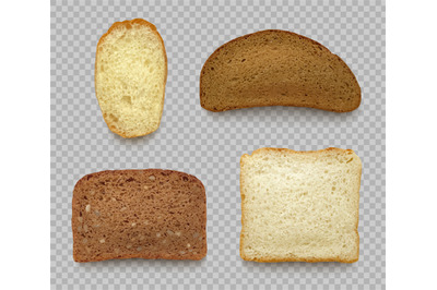 Bread realistic. Different type of white and black bread sliced pieces