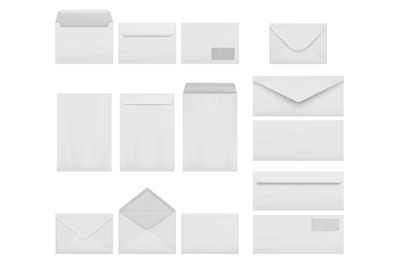 Envelopes collection. Business correspondence letters realistic mockup