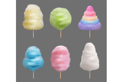 Colored cotton candy. Delicious sweets products from sugar for kids st