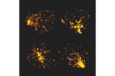 Realistic sparks. Fire effects flame little parts glowing particles de