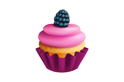 Realistic fruit cupcake. Isolated bakery element, biscuit with cream a