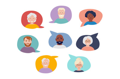 People in speech bubbles. Neighborhood chat, remote communication dive