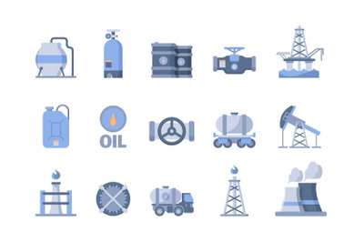 Oil and gas production icons. Nature exploration blue gas oil extracti