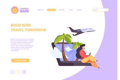Online booking landing page. Website screen template with travellers c