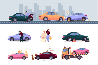 Insurance car. Crash auto accident drivers save life vehicle problems