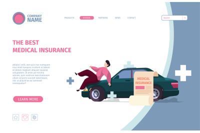 Car insurance landing. Accident with automobiles safety auto garish ve