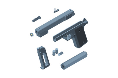 Guns parts. Weapons for war equipments for soldiers isometric garish v