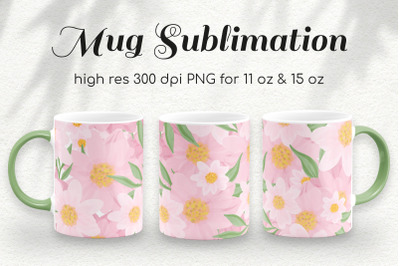 Pink Daisy Flowers 11 &amp; 15 Oz Coffee Mug Sublimation