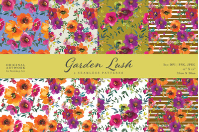 Watercolor Floral Seamless Pattern Set