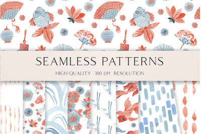 Watercolor Chinese seamless pattern for fabric, Lunar Year Clipart