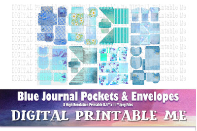 Blue Pockets and Envelopes, Vintage Ephemera Scrapbook Junk Journal ki