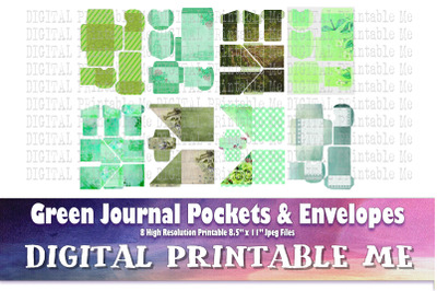 Green Pockets and Envelopes, Vintage Ephemera Scrapbook Junk Journal k