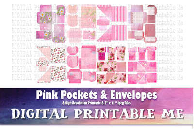Pink Pockets Envelopes, Vintage Ephemera Scrapbook Junk Journal kit sh