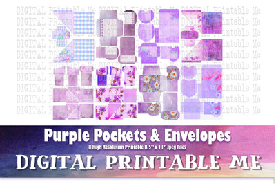 Purple Pockets &amp; Envelopes, Lilac Vintage Ephemera Scrapbook Junk Jour
