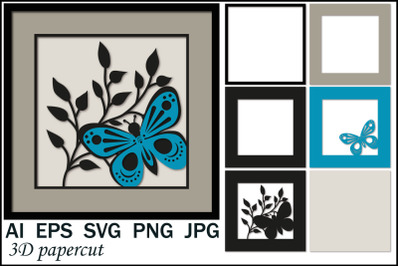 3D postcard butterfly&2C; papercut svg