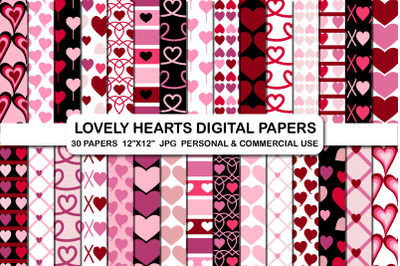 Hearts Valentines day digital papers Love Valentine&#039;s day Background