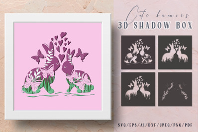 Valentines bunny 3D Shadow Box SVG- Papercut- Cutting Files