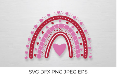 Valentines rainbow SVG. Red and Pink Rainbow Clipart.