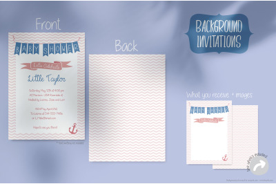Sailor, flags and anchor | Pink Invitation Template