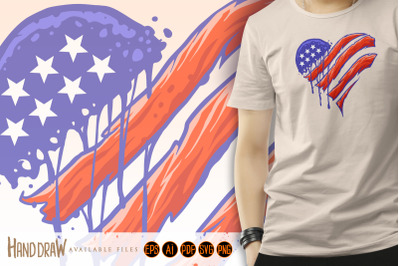 American flag heart shape Illustrations