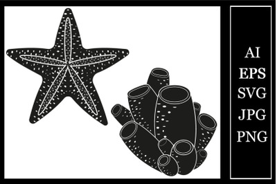 Starfish and coral template&2C; SVG format