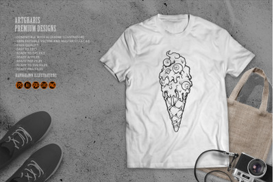 Silhouette Ice cream cone with eyes zombie melting