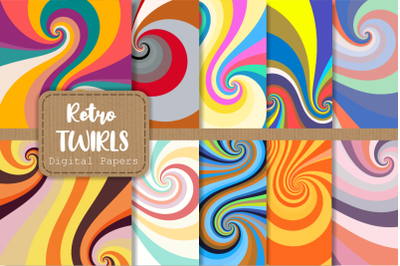 Retro Twirls Groovy Hipster Digital Papers