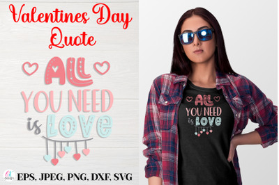 All you need is love.&nbsp;Valentines Day Quote SVG file.