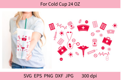 Cold Cup Wrap SVG. Nursing Tumbler. Valentines Day Nurse