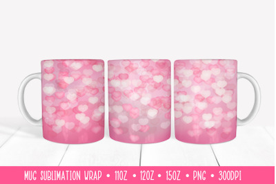 Pink Hearts Mug Sublimation Design. Valentines Day Mug Wrap